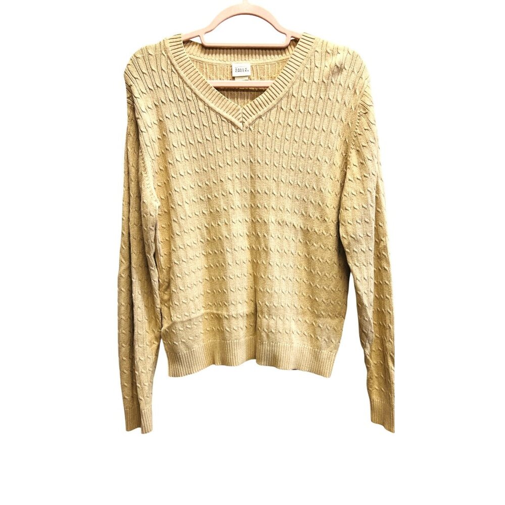 Falls Creek Women’s Beige/Tan Cable Knit Sweater LARGE 100% Cotton Made In Japan - Picture 1 of 4